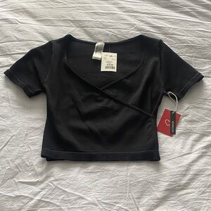 One Step Ahead Black Wrap Crop Top
